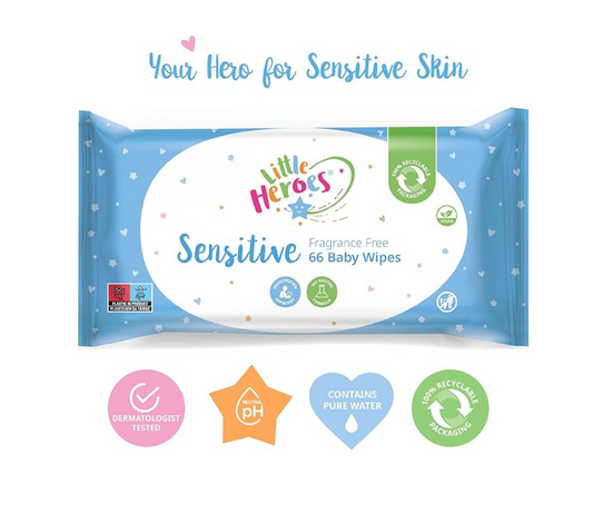 Little Heroes Sensitive Baby Wipes, Fragrance Free 66 Wipes Per Pack