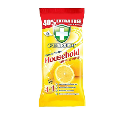 Greenshield Antibac Household Surface Wipes Box,70 Wipes Each 70 Box Of 12
Product type: SURFACE CLEANING WIPE
Brand: Greenshield
Size: 70 Count Pack of 12