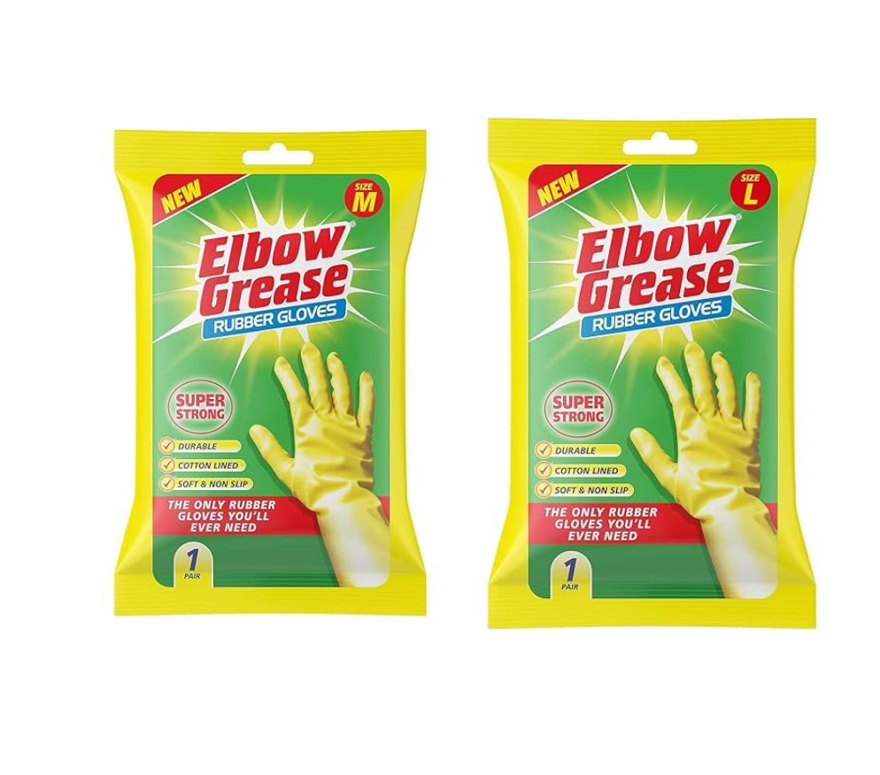 Elbow Grease Super Strong Rubber Gloves Large Size Protects Hands During Cleaning Cotton Lined Anti Slip For Washing Up Size M-L