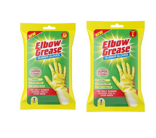 Elbow Grease Super Strong Rubber Gloves Large Size Protects Hands During Cleaning Cotton Lined Anti Slip For Washing Up Size M-L