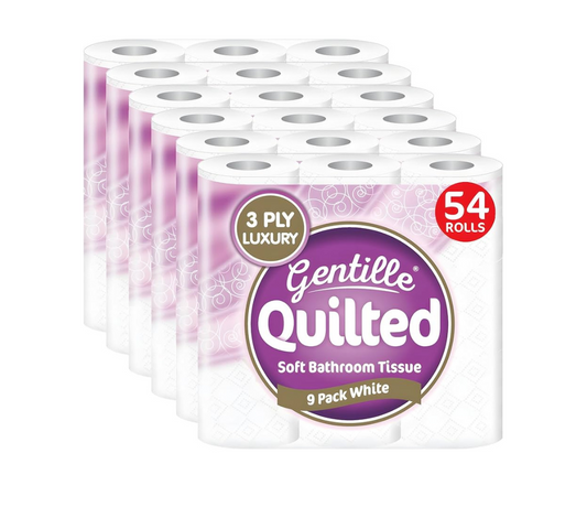 Gentille Quilted Bathroom Tissue  Luxury 3-Ply Toilet Paper Soft, Strong, & Sustainable Made in The UK  54 Rolls