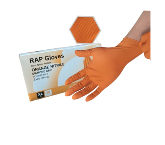 RAP Orange Diamond Heavy Duty Powder Free Disposable Nitrile Gloves Case Of 500