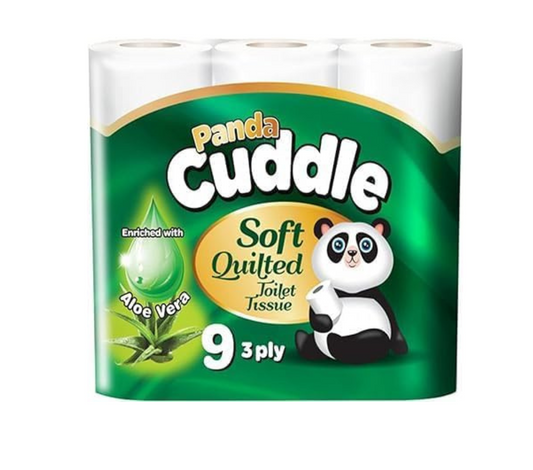 Panda Cuddle 3 Ply Soft Quilted Aloe Vera Scented Toilet Tissue Paper Loo Rolls Bathroom Comfort 45 Pack