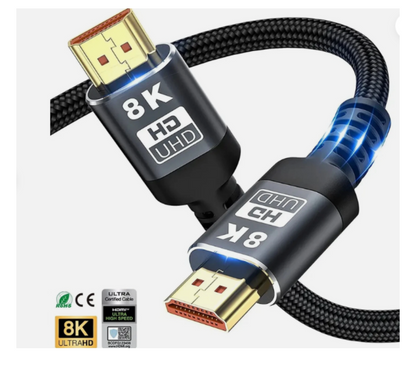 8K HDMI 2.1 Ultra High Speed Cable 48Gbps 60Hz Gold Plates Utra HD PS5 XBOX Sky