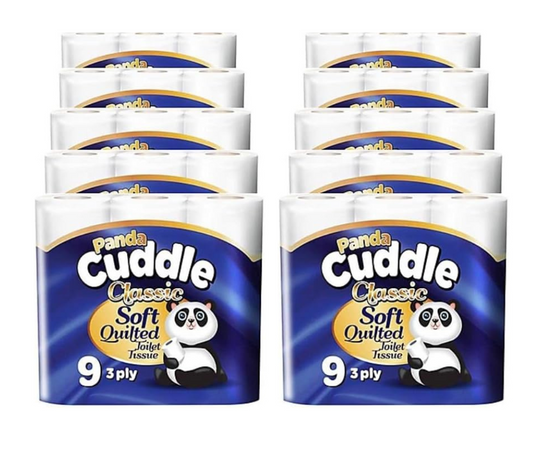 Panda Cuddle 3 Ply Soft Quilted Classic 90 Toilet Rolls Luxury Comfort Hygiene
