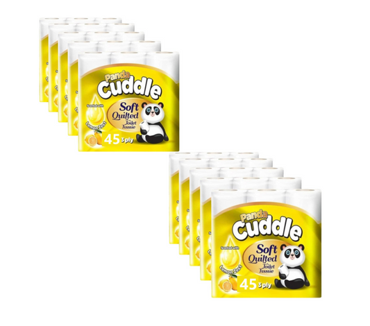 Panda Cuddle Lemon Scented 3 Ply Soft Quilted Toilet Tissue Loo Rolls Bathroom Paper Luxury 