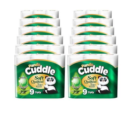 Panda Cuddle Aloe Vera Scented 3 Ply 90 Toilet Tissue Paper Rolls Luxury Comfort 