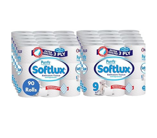Softlux 3 Ply Classic 90 Toilet Rolls Tissue Bathroom Loo Roll Paper