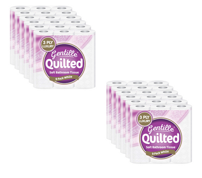 Gentille Quilted 3 Ply Luxury Comfort 108 Toilet Tissue Bathroom Loo Rolls Paper 