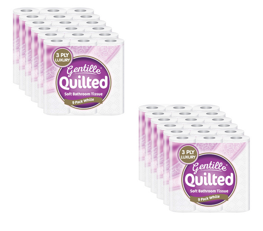 Gentille Quilted 3 Ply Luxury Comfort 108 Toilet Tissue Bathroom Loo Rolls Paper 
