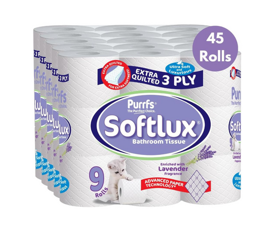 Softlux 3 Ply Luxury Lavender Scented Toilet Tissue Paper 45 Rolls Soft Absorbent Loo Rolls