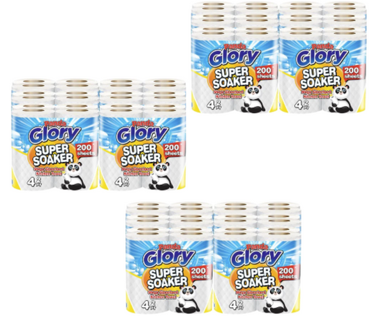 72 Rolls Panda Super Soaker Kitchen Roll Towel 2 Ply Soft Absorbent 200 Sheets Per Roll